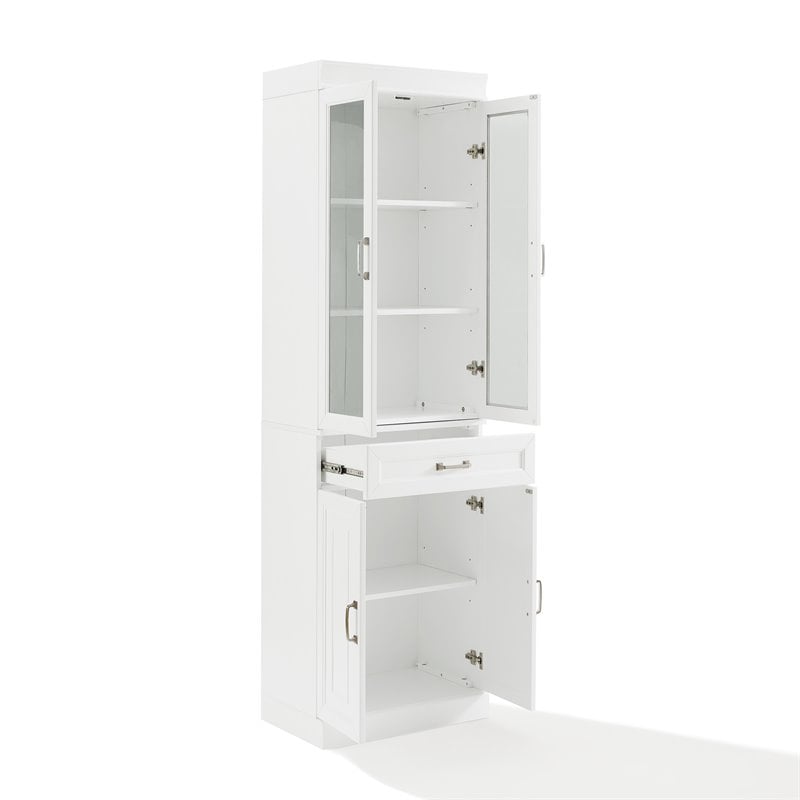 Pemberly Row Wood Pantry with Glass Door in White (Set of 2)