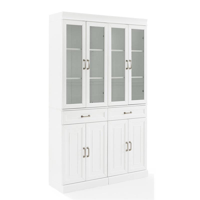 Pemberly Row Wood Pantry with Glass Door in White (Set of 2)