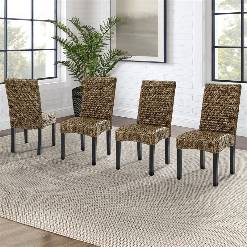 Pemberly Row Wood/Seagrass Dining Chair in Black/Brown (Set of 4)