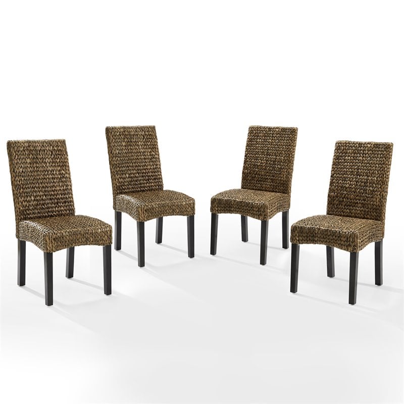 Pemberly Row Wood/Seagrass Dining Chair in Black/Brown (Set of 4)