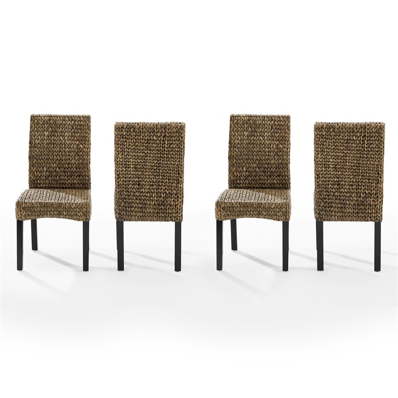 Pemberly Row Wood/Seagrass Dining Chair in Black/Brown (Set of 4)