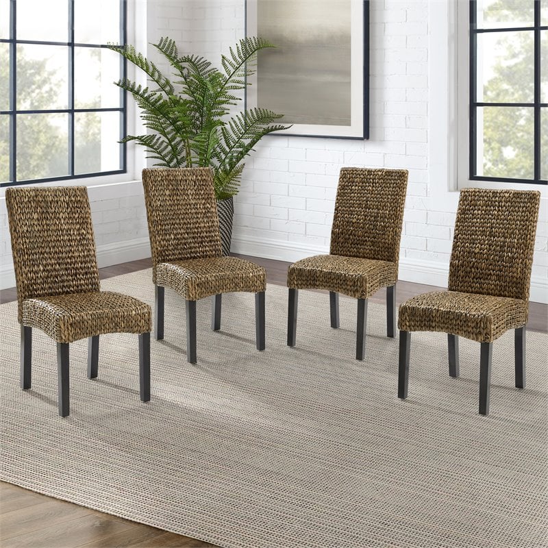 Pemberly Row Wood/Seagrass Dining Chair in Black/Brown (Set of 4)