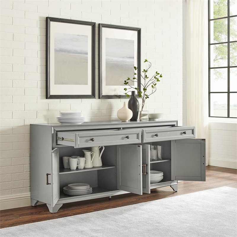 Pemberly Row Contemporary MDF Wood Sideboard in Distressed Gray