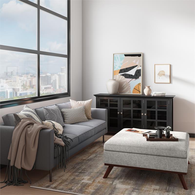 Pemberly Row Square Coffee Table Storage Ottoman - Cloud Gray Polyester Fabric
