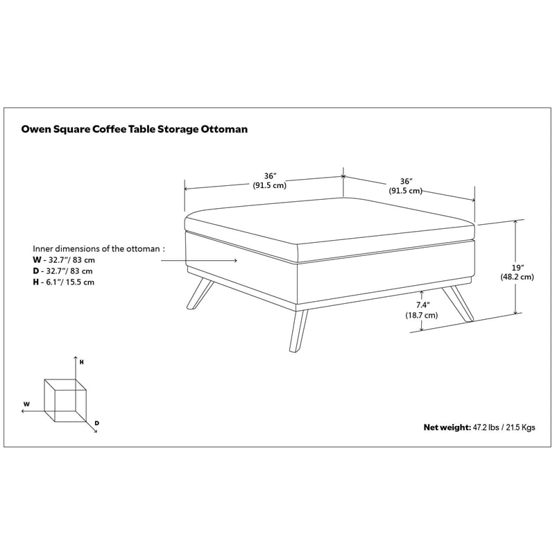 Pemberly Row Square Coffee Table Storage Ottoman - Cloud Gray Polyester Fabric