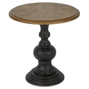 Pemberly Row 23&quot Round Transitional Wood Accent Table in Natural/Black