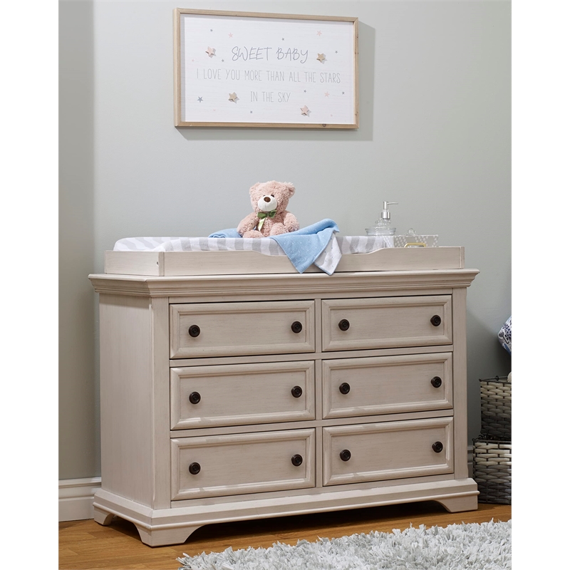 Pemberly Row Wood Double Dresser for Nursery in Brushed Ivory