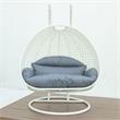 Pemberly Row Outdoor White Wicker Hanging Double Egg Swing Chair - Charcoal Blue