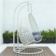 Pemberly Row Outdoor White Wicker Hanging Double Egg Swing Chair - Charcoal Blue