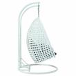 Pemberly Row Outdoor White Wicker Hanging Double Egg Swing Chair - Charcoal Blue