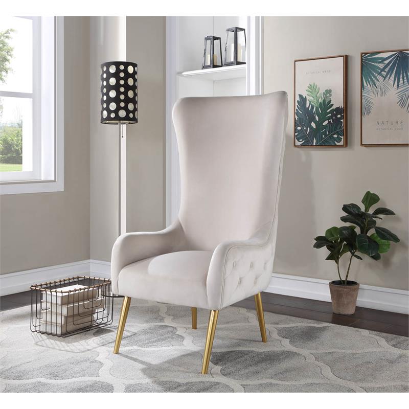 Pemberly Row Contemporary Contemporary Cream Tufted Velvet High Back Arm Chair