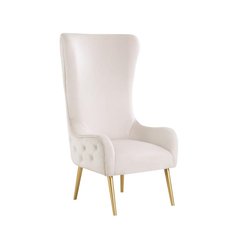 Pemberly Row Contemporary Contemporary Cream Tufted Velvet High Back Arm Chair
