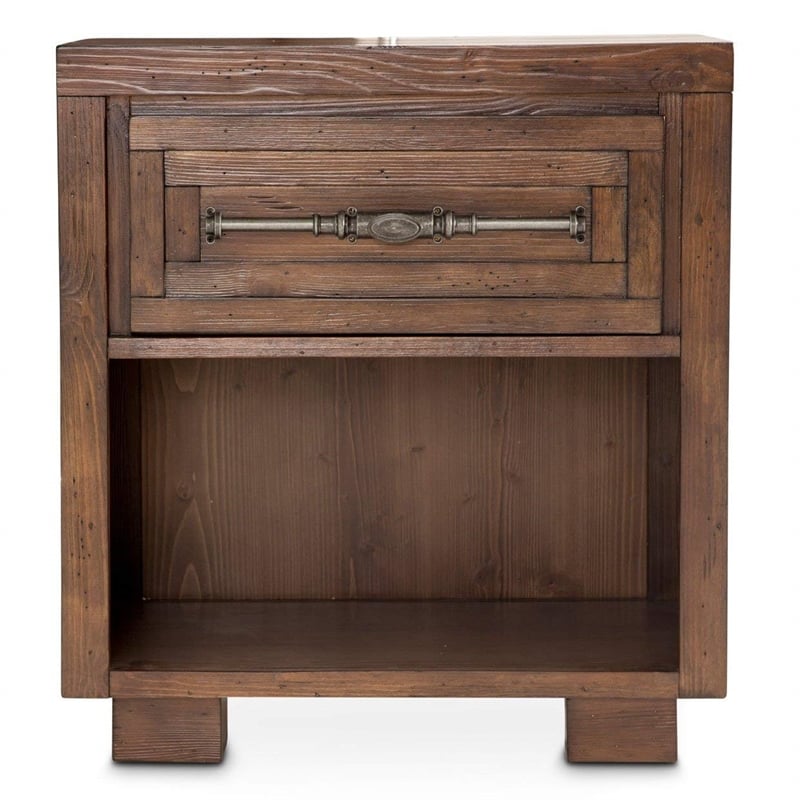Pemberly Row Modern 1-Drawer Wood Nightstand in Rustic Ranch Brown