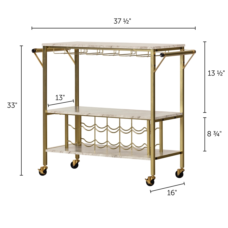 Pemberly Row Bar Cart with Wine Bottle Storage and Wine Glass Rack Pemberly Row