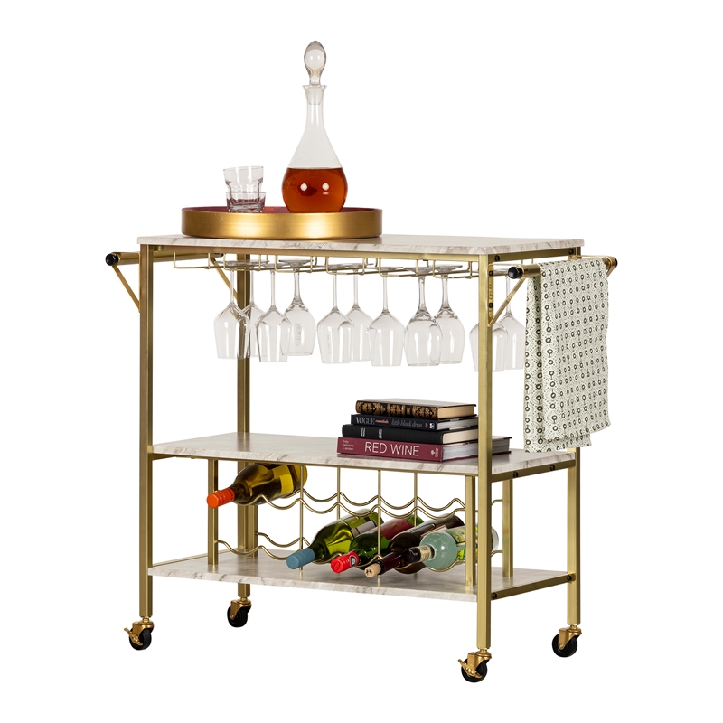 Pemberly Row Bar Cart with Wine Bottle Storage and Wine Glass Rack Pemberly Row