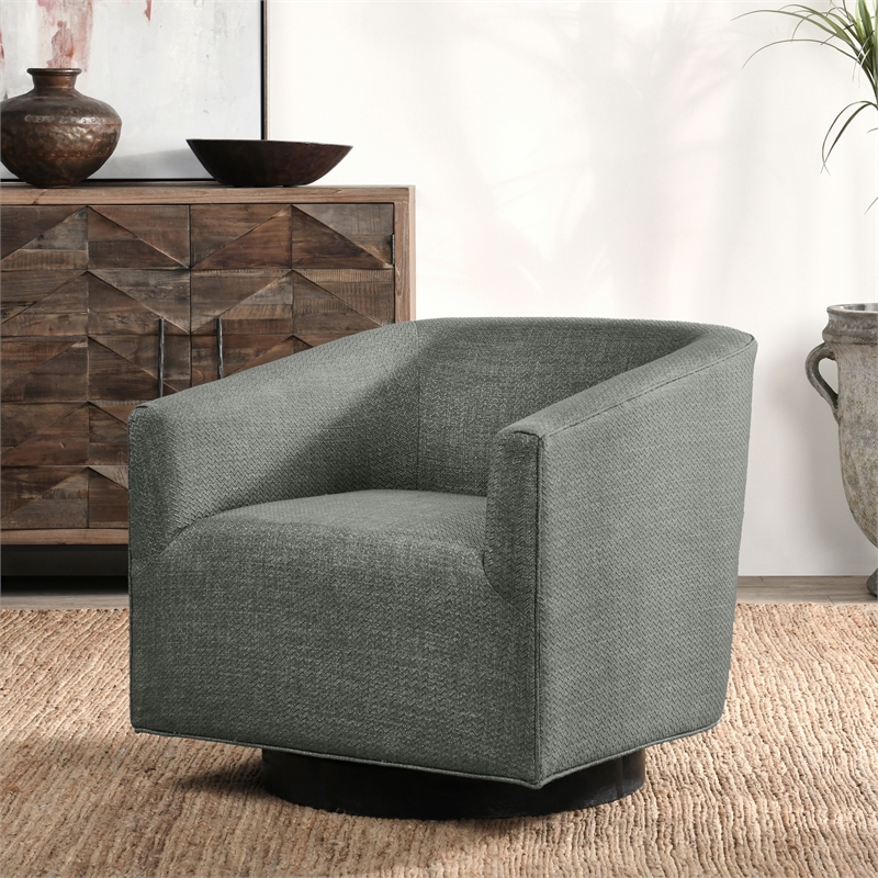 Pemberly Row Polyester Fabric Swivel Accent Chair in Taupe Gray