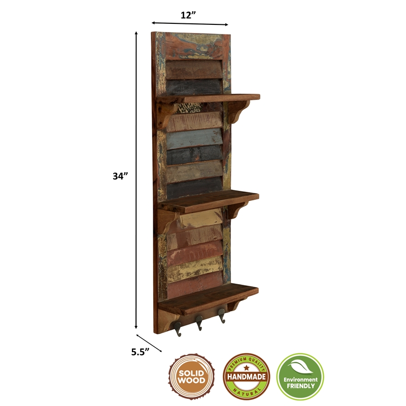 Pemberly Row Wall Mounted Solid Wood Display Shelf in Brown Multicolor