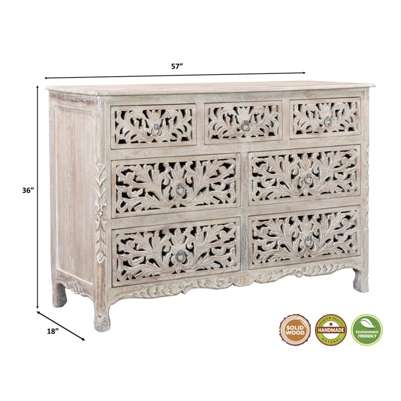 Pemberly Row 7-drawer Floral Carved Solid Wood Dresser in White