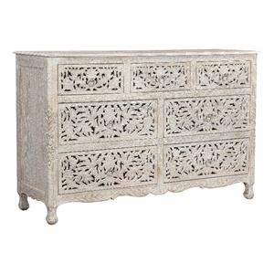 Pemberly Row 7-drawer Floral Carved Solid Wood Dresser in White
