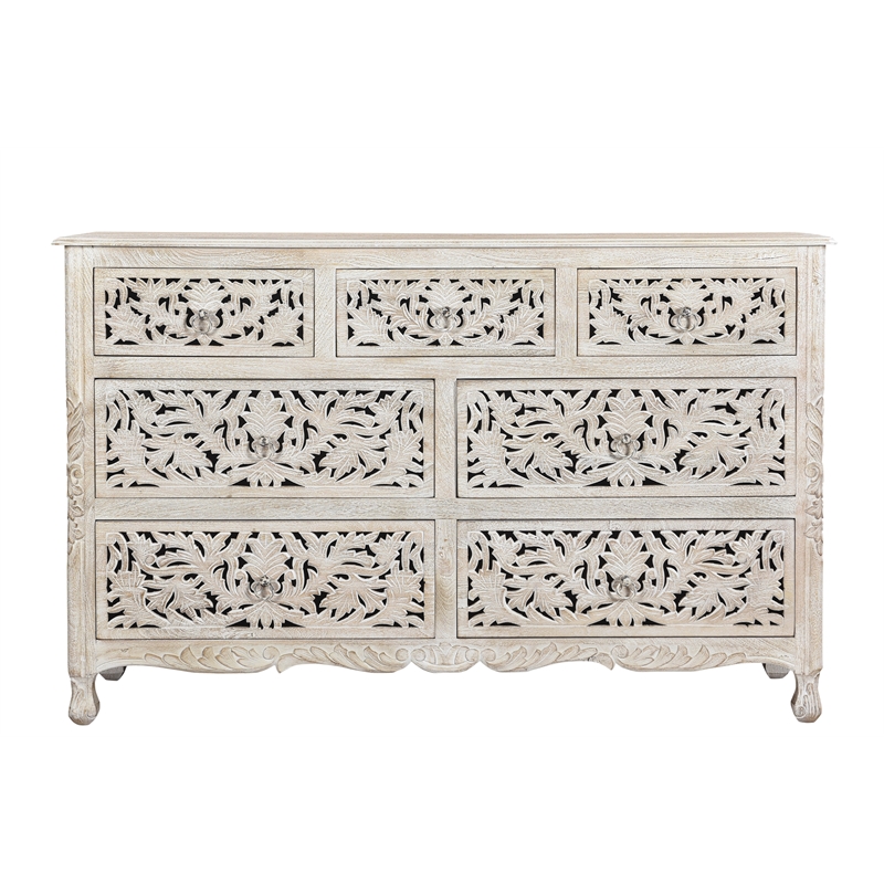 Pemberly Row 7-drawer Floral Carved Solid Wood Dresser in White