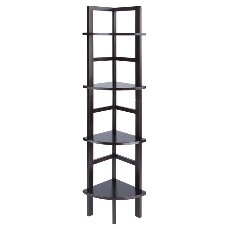 Pemberly Row Corner Transitional Solid Wood Baker's Rack in Coffee