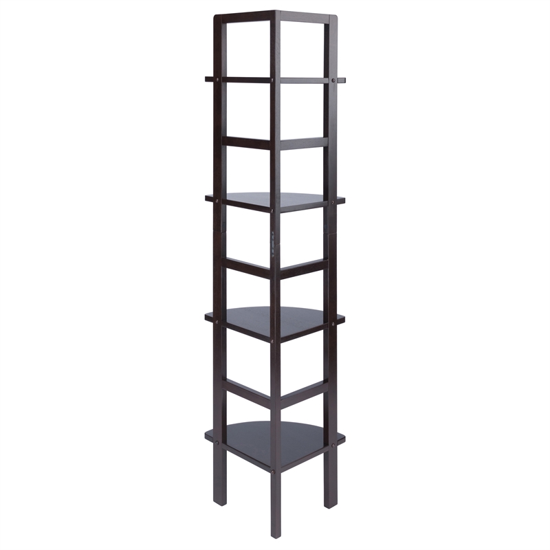 Pemberly Row Corner Transitional Solid Wood Baker's Rack in Coffee