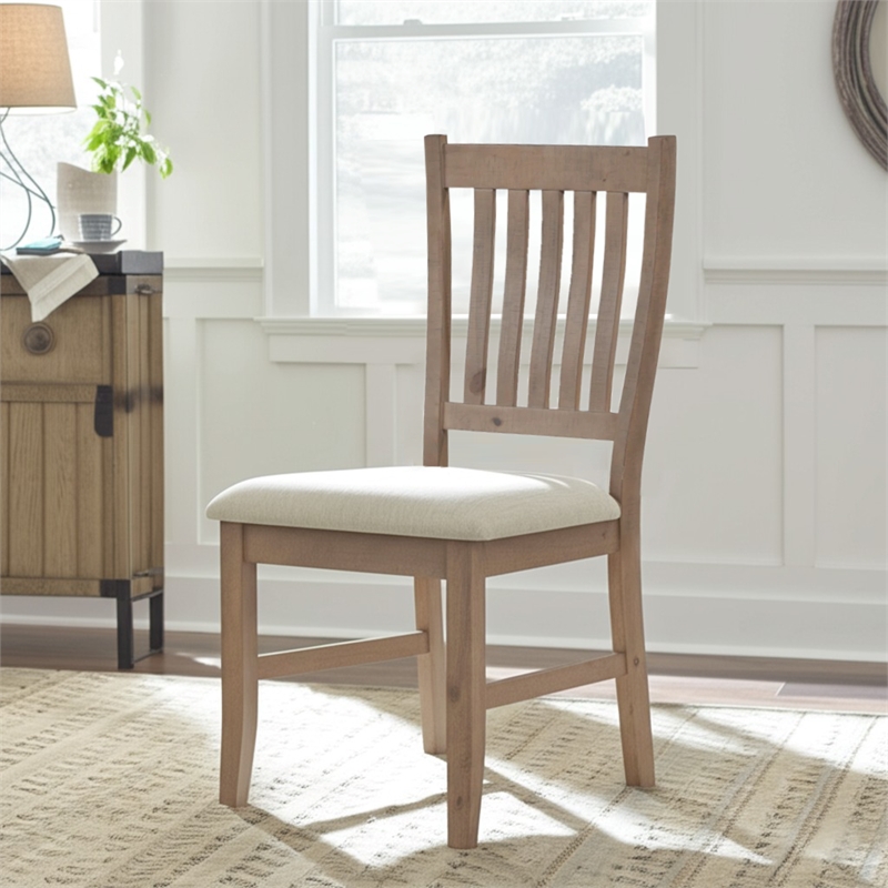 Pemberly Row Set of 2 Wood Dining Side Chairs in Natural Brown