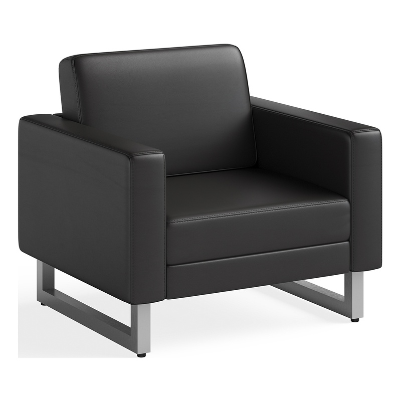 Pemberly Row Contemporary Lounge Chair Black Vinyl with Metal Leg