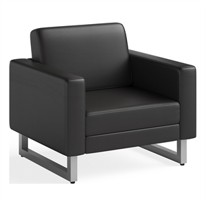 Pemberly Row Contemporary Lounge Chair Black Vinyl with Metal Leg