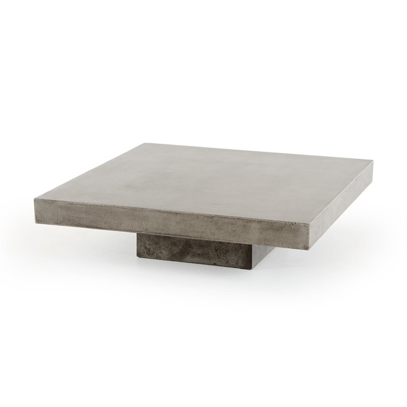 Pemberly Row Square Modern Concrete Stone Coffee Table in Dark Gray