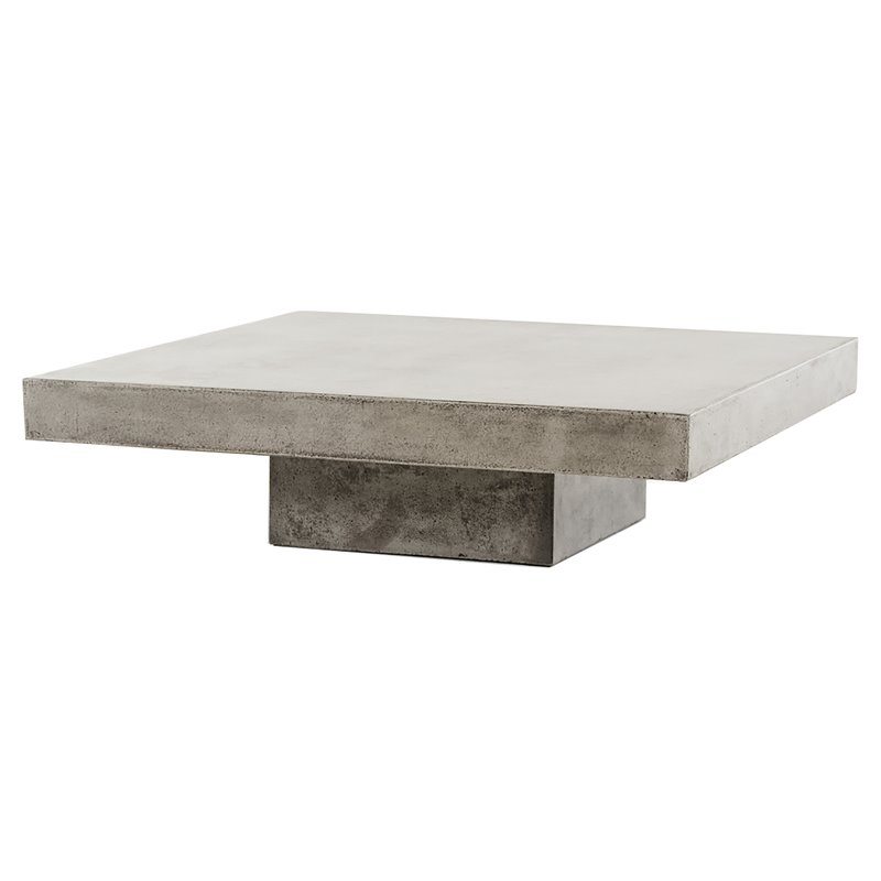 Pemberly Row Square Modern Concrete Stone Coffee Table in Dark Gray