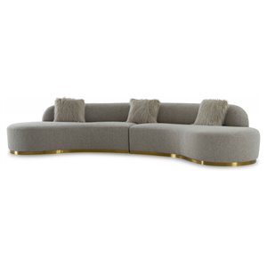 Pemberly Row Fabric & Stainless Steel Sectional Sofa in Gray