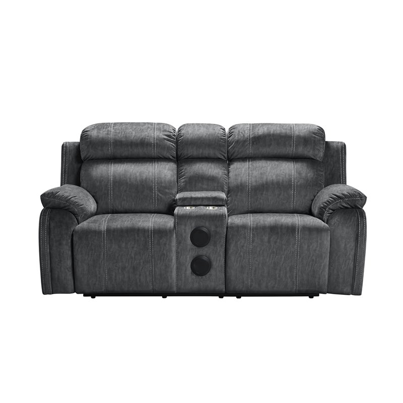 Pemberly Row Fabric Console Loveseat with Speaker in Shadow Gray