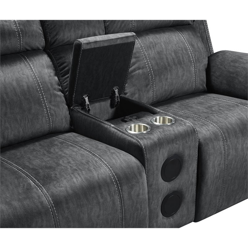 Pemberly Row Fabric Console Loveseat with Speaker in Shadow Gray
