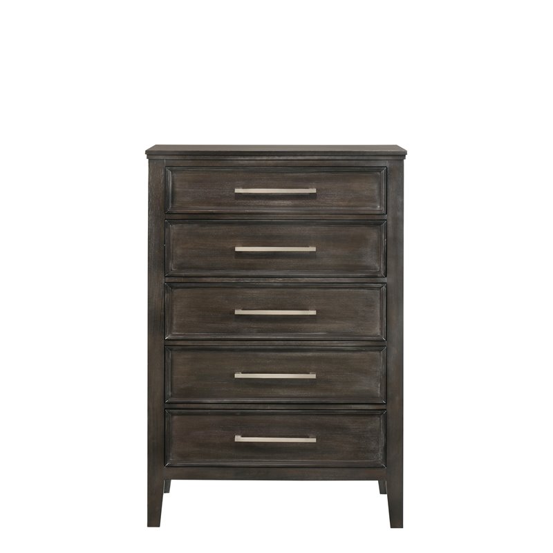 Pemberly Row Transitional Solid Wood 5-Drawer Chest in Nutmeg