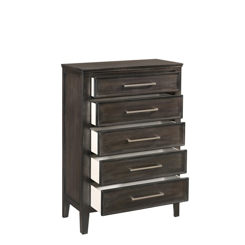 Pemberly Row Transitional Solid Wood 5-Drawer Chest in Nutmeg