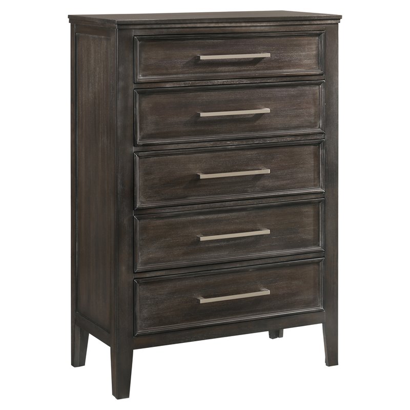 Pemberly Row Transitional Solid Wood 5-Drawer Chest in Nutmeg