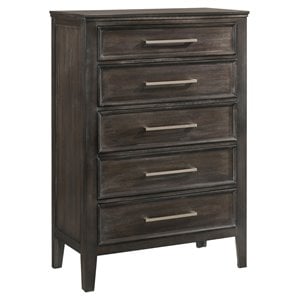 Pemberly Row Transitional Solid Wood 5-Drawer Chest in Nutmeg