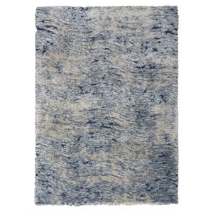 Pemberly Row Luxurious Shag 63x87&quot Rectangle Fabric Area Rug in Ivory/Blue