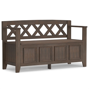 Pemberly Row Wood 48&quotWD Transitional Entryway Storage Bench - Farmhouse Brown