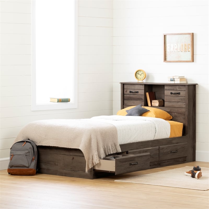 Pemberly Row Storage Bed and Bookcase Headboard Set Brown Pemberly Row