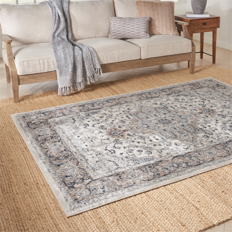 Pemberly Row 10' x 14' Ivory/Gray Fabric Farmhouse Indoor Rug