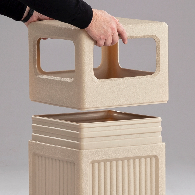 Pemberly Row Plastic Trash Cans with Recessed Panel Receptacles - Tan