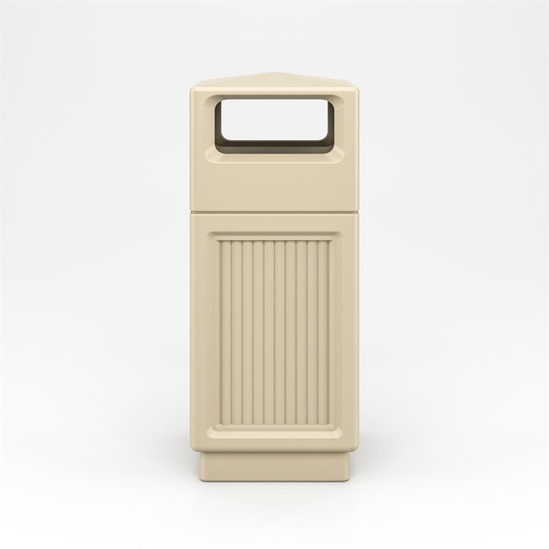Pemberly Row Plastic Trash Cans with Recessed Panel Receptacles - Tan