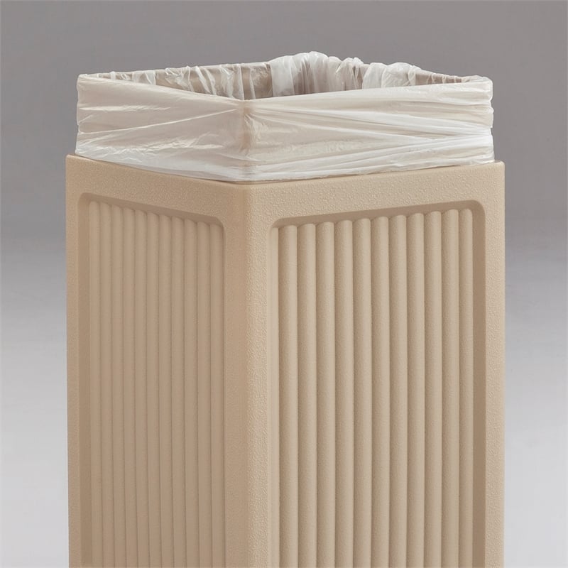 Pemberly Row Plastic Trash Cans with Recessed Panel Receptacles - Tan