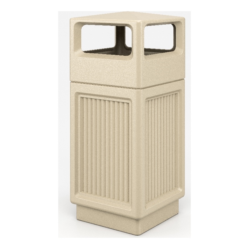 Pemberly Row Plastic Trash Cans with Recessed Panel Receptacles - Tan