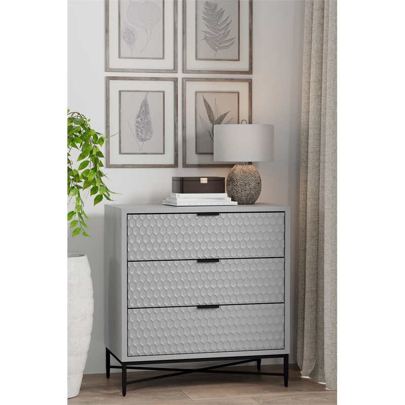 Pemberly Row Modern 3 Drawer Small Chest in Light Slate Gray