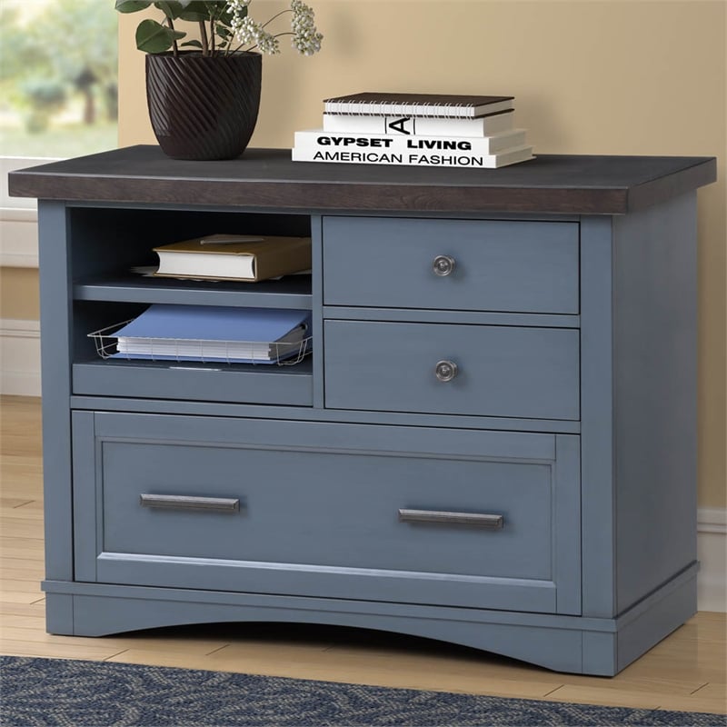 Pemberly Row Wood Functional File with Power Center in Denim