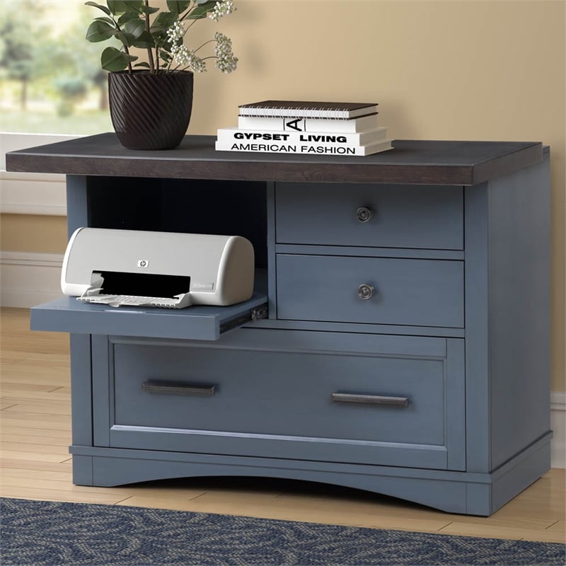 Pemberly Row Wood Functional File with Power Center in Denim