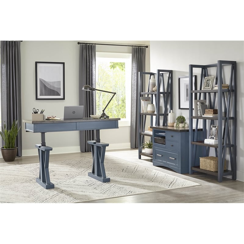 Pemberly Row Wood Functional File with Power Center in Denim